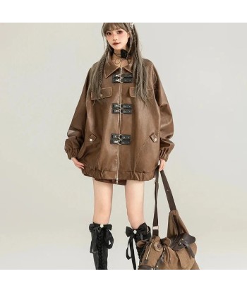 Oversized Women's Jacket in Grunge Style made of Distressed Faux Leather en ligne des produits 