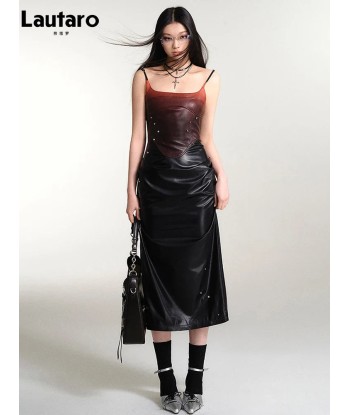 Gothic Spaghetti Strap Midi Dress Made of PU Leather with Studs meilleur choix