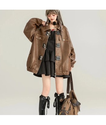 Oversized Women's Jacket in Grunge Style made of Distressed Faux Leather en ligne des produits 