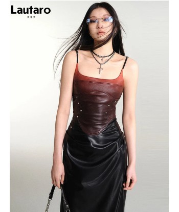 Gothic Spaghetti Strap Midi Dress Made of PU Leather with Studs meilleur choix