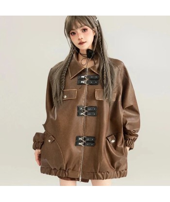 Oversized Women's Jacket in Grunge Style made of Distressed Faux Leather en ligne des produits 