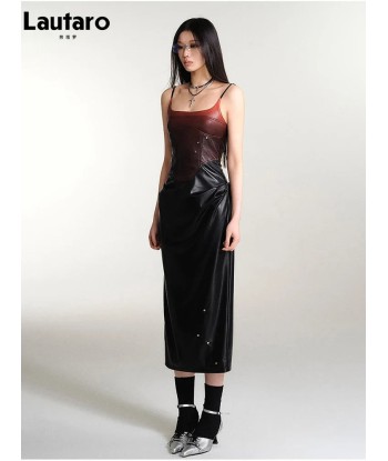 Gothic Spaghetti Strap Midi Dress Made of PU Leather with Studs meilleur choix