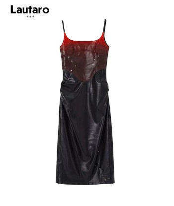 Gothic Spaghetti Strap Midi Dress Made of PU Leather with Studs meilleur choix