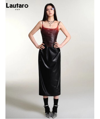 Gothic Spaghetti Strap Midi Dress Made of PU Leather with Studs meilleur choix