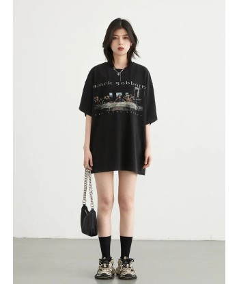 Women's Oversize T-Shirt with Back Sabbath Print pas cher 