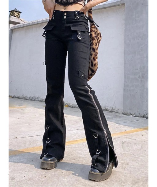 Black Gothic cargo pants with studs and zipper les muscles