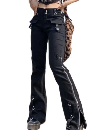 Black Gothic cargo pants with studs and zipper les muscles