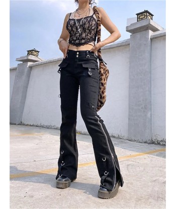 Black Gothic cargo pants with studs and zipper les muscles