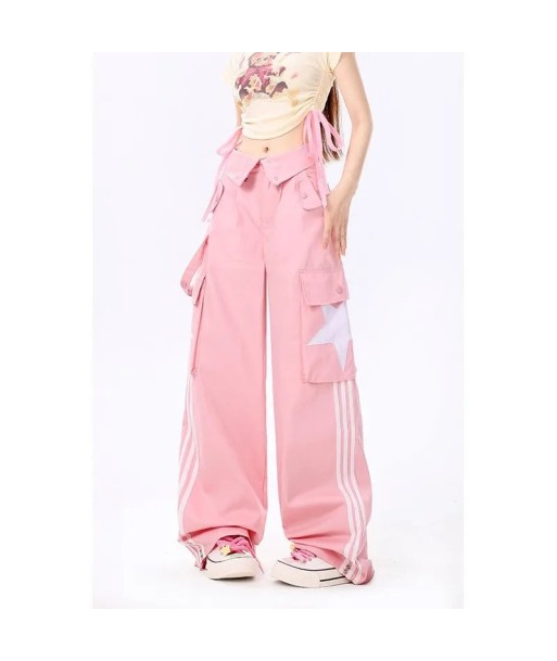 Rosa Techwear Cargo Pants with Star Motif and Wide Leg s'inspire de l'anatomie humaine