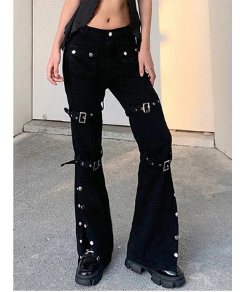 Black Gothic cargo pants with studs and zipper les muscles