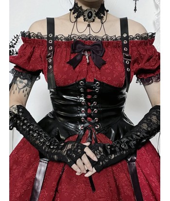 Gothic-Victorian Dress in Black-Red with Corset Detail En savoir plus