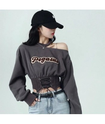 E-girl Cargo Pants & Short Sweatshirt for Women Gray la colonne vertébrale