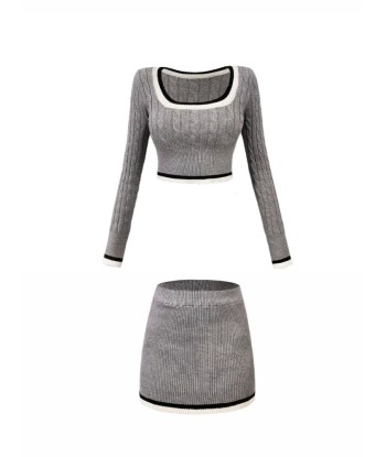 Y2K Strick-Set Crop-Top Pullover, Shirt & Bodycon Mini Skirt la livraison gratuite