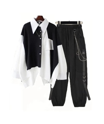 Alternatives Women's Outfit Black-White with Casual Pants and Chain sélection de produits