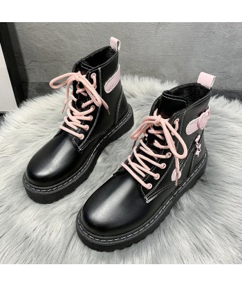 Women's Gothic Boots with Thick Sole and Pink Laces Profitez des Offres !