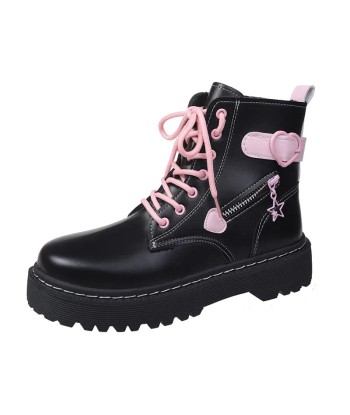 Women's Gothic Boots with Thick Sole and Pink Laces Profitez des Offres !