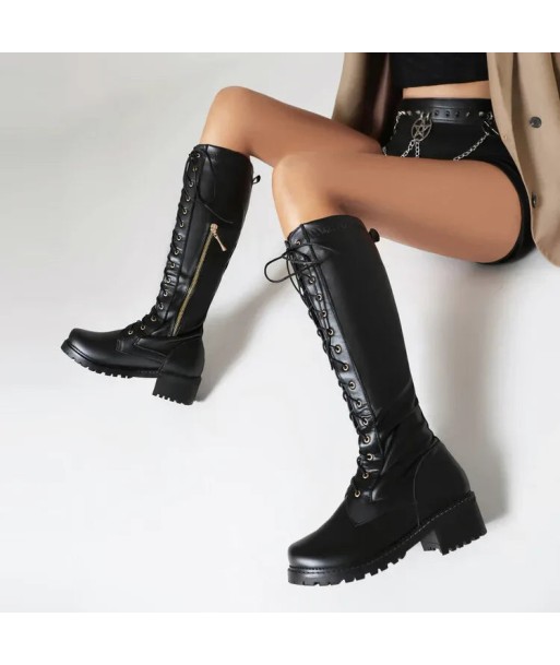 Women's Knee-High Gothic Boots with Lacing and Zipper Pocket d'Europe débarque