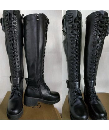 Women's Knee-High Gothic Boots with Lacing and Zipper Pocket d'Europe débarque