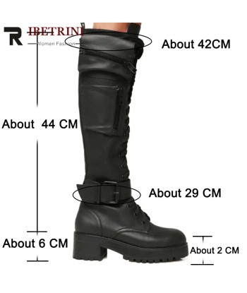 Women's Knee-High Gothic Boots with Lacing and Zipper Pocket d'Europe débarque