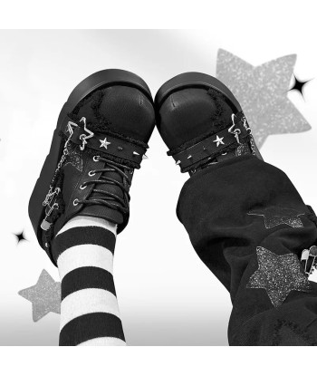 Y2K Punk Style Platform Ankle Boots with Chains and Stars 50-70% off 