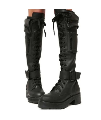 Women's Knee-High Gothic Boots with Lacing and Zipper Pocket d'Europe débarque