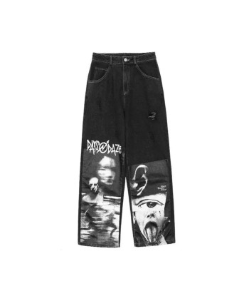 Gothic Wide-Leg Jeans with Print Y2K Streetwear for Women Jusqu'à 80% De Réduction