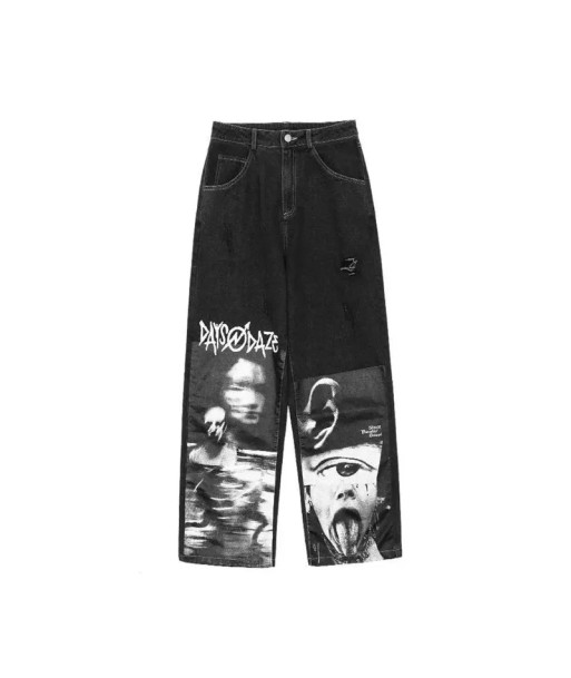 Gothic Wide-Leg Jeans with Print Y2K Streetwear for Women Jusqu'à 80% De Réduction