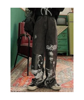 Gothic Wide-Leg Jeans with Print Y2K Streetwear for Women Jusqu'à 80% De Réduction