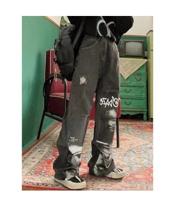 Gothic Wide-Leg Jeans with Print Y2K Streetwear for Women Jusqu'à 80% De Réduction