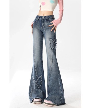 Vintage 90s Flared Jeans with Low Waist & Rips pas chere