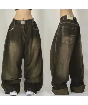 Y2K Vintage Wash Wide Jeans with Trendy Pockets les muscles