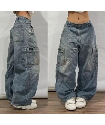 Y2K Vintage Wash Wide Jeans with Trendy Pockets les muscles