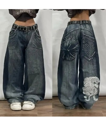 Y2K Vintage Wash Wide Jeans with Trendy Pockets les muscles