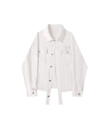 White Destroyed Denim Jacket in Acubi Style les ligaments