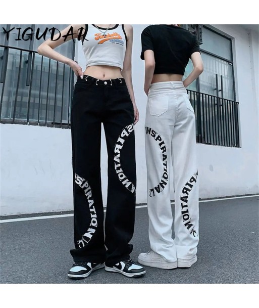 Y2K Streetwear Jeans with Inspiring Print in Black and White Les magasins à Paris