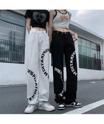 Y2K Streetwear Jeans with Inspiring Print in Black and White Les magasins à Paris