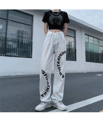 Y2K Streetwear Jeans with Inspiring Print in Black and White Les magasins à Paris