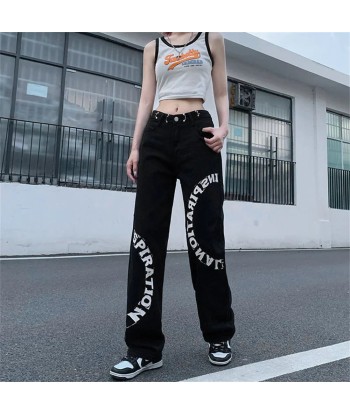 Y2K Streetwear Jeans with Inspiring Print in Black and White Les magasins à Paris