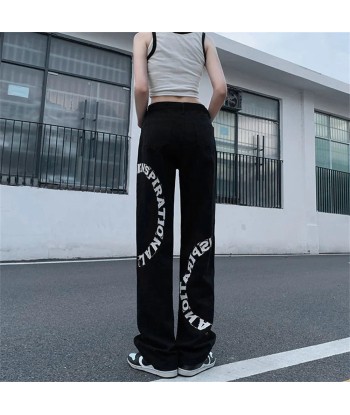 Y2K Streetwear Jeans with Inspiring Print in Black and White Les magasins à Paris