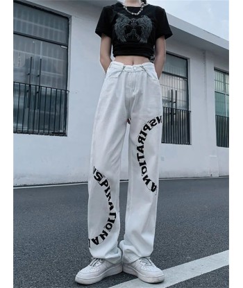 Y2K Streetwear Jeans with Inspiring Print in Black and White Les magasins à Paris