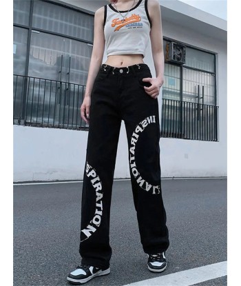 Y2K Streetwear Jeans with Inspiring Print in Black and White Les magasins à Paris