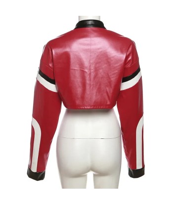 Trendy PU Leather Jacket in Racing Style with Color Blocking votre