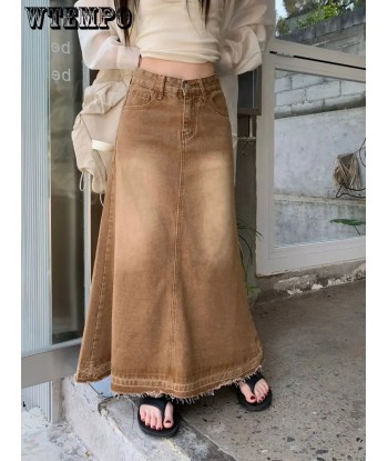 Maxi skirt in brown with high waist in fairy-grunge style JUSQU'A -70%! 