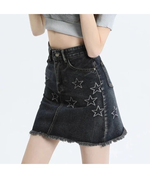 Y2K Denim Mini Skirt in Dark Blue with Stars français