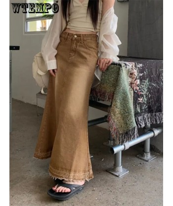 Maxi skirt in brown with high waist in fairy-grunge style JUSQU'A -70%! 