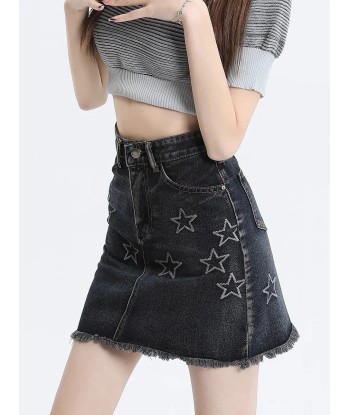 Y2K Denim Mini Skirt in Dark Blue with Stars français