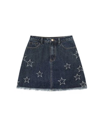 Y2K Denim Mini Skirt in Dark Blue with Stars français