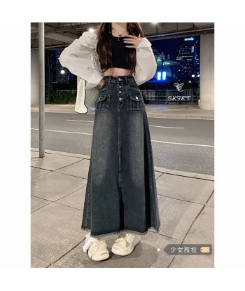 E-Girl Retro Gray Maxi Jeans Skirt with High Waist d'Europe débarque