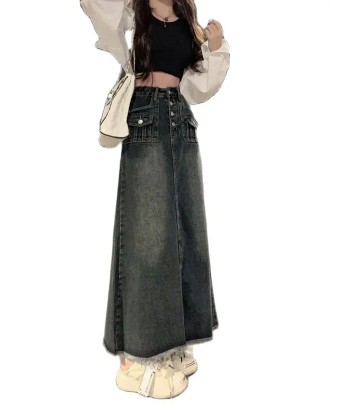 E-Girl Retro Gray Maxi Jeans Skirt with High Waist d'Europe débarque