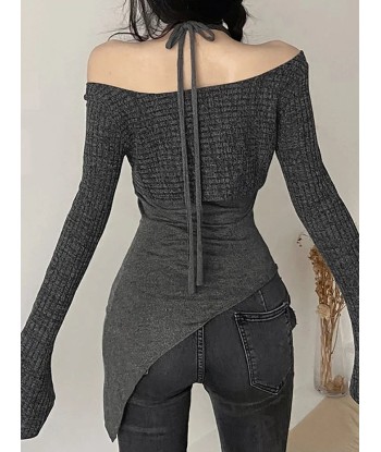 Gothic Off-Shoulder Ribbed Long Sleeve Top offre 